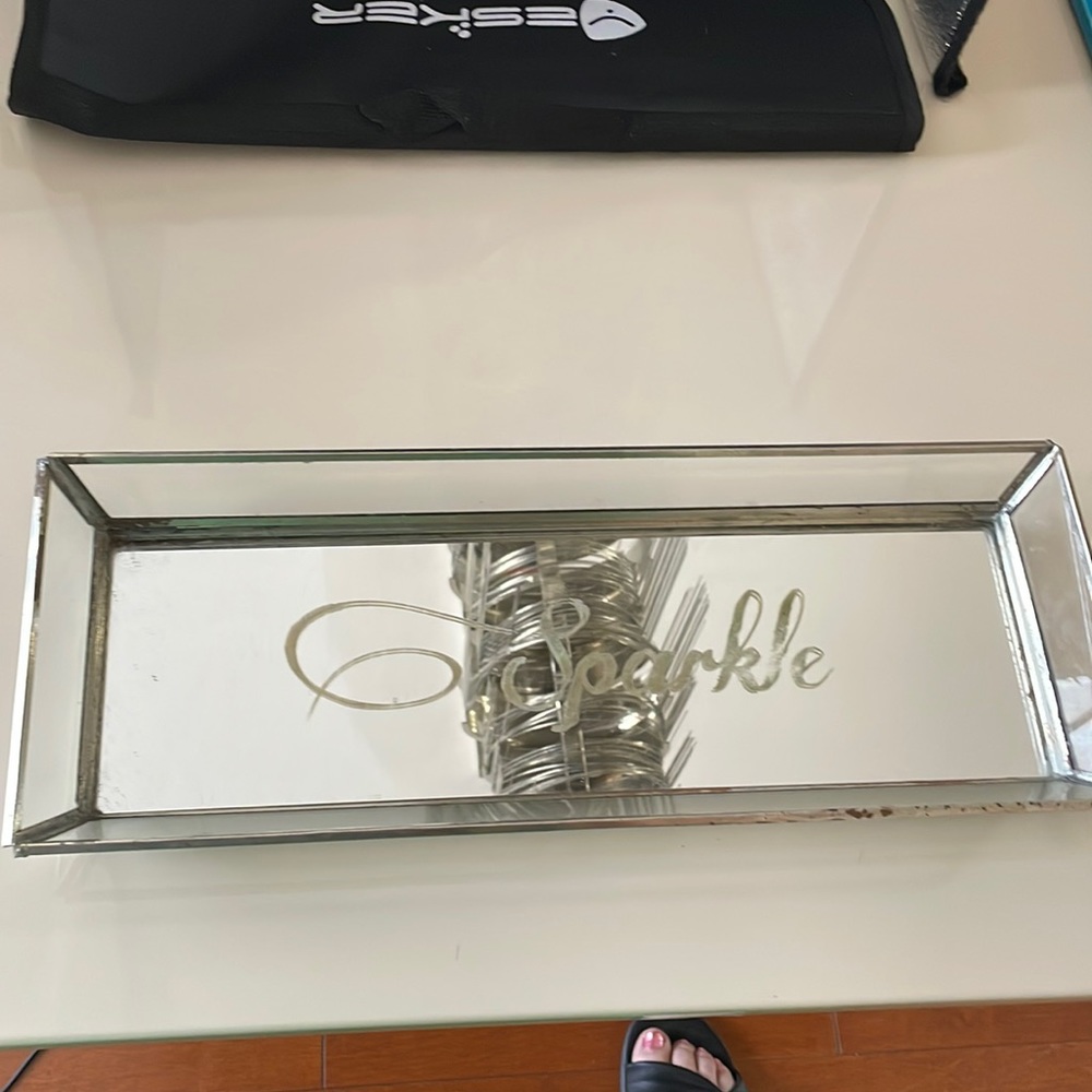 Vintage Bath Mirror tray with patina rectangle